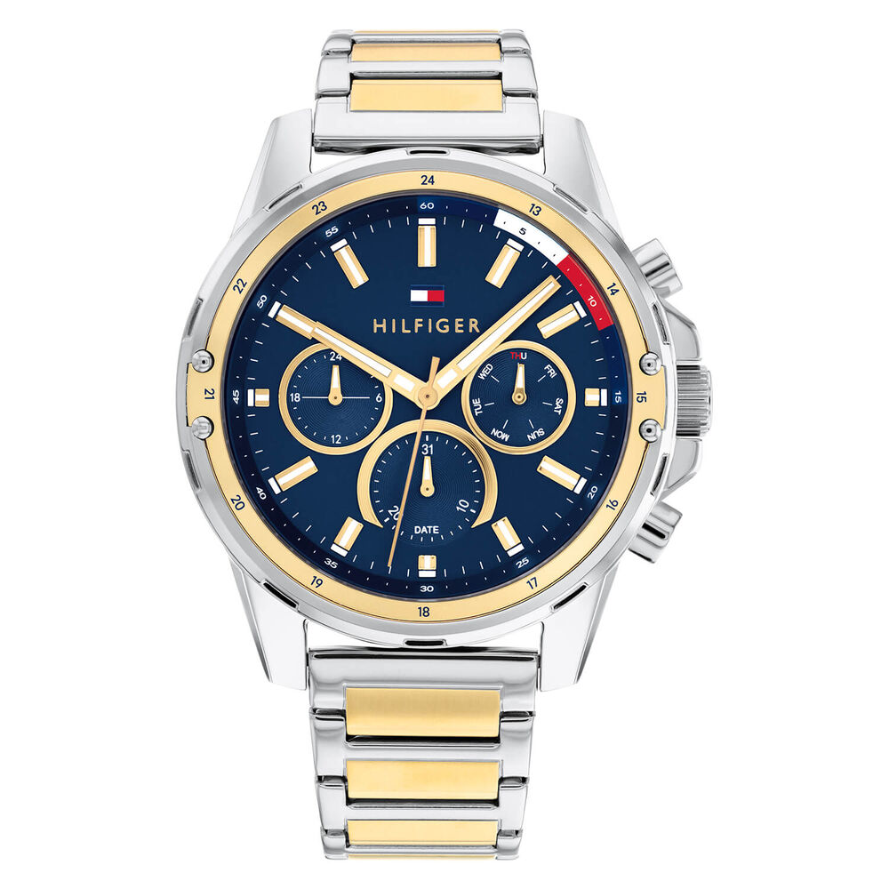Tommy Hilfiger 44mm Stainless Steel Case Gold Plated Bezel Two-Tone Bracelet Watch