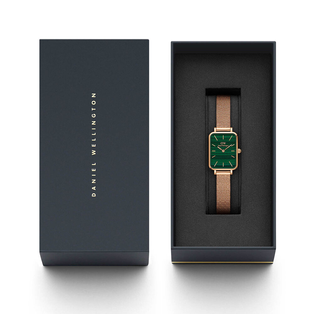 Daniel Wellington Quadro 20x26mm Pressed Melrose Mesh Malachite Dial Rose Gold Bracelet Watch image number 2