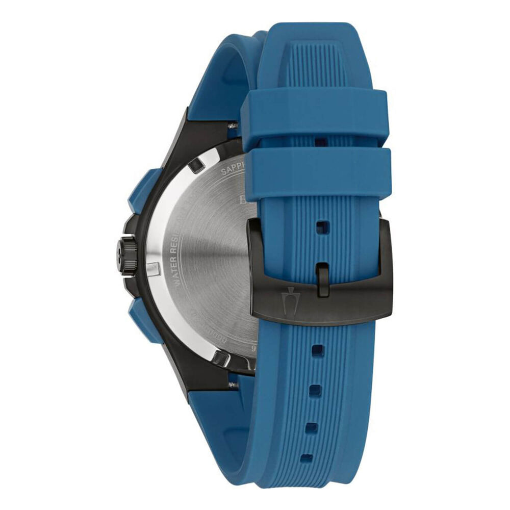 Bulova Maquina Chronograph 46mm Black Dial Blue Strap Watch image number 2