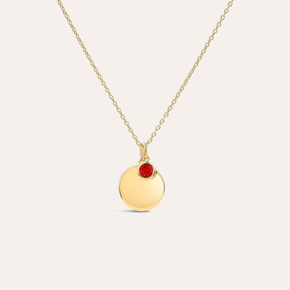 Yellow Gold Plated Sterling Silver July Birthstone Ruby Disc Pendant