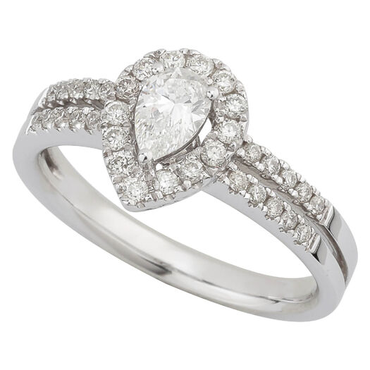 Ladies 18ct White Gold and Pear Diamond Engagement Ring