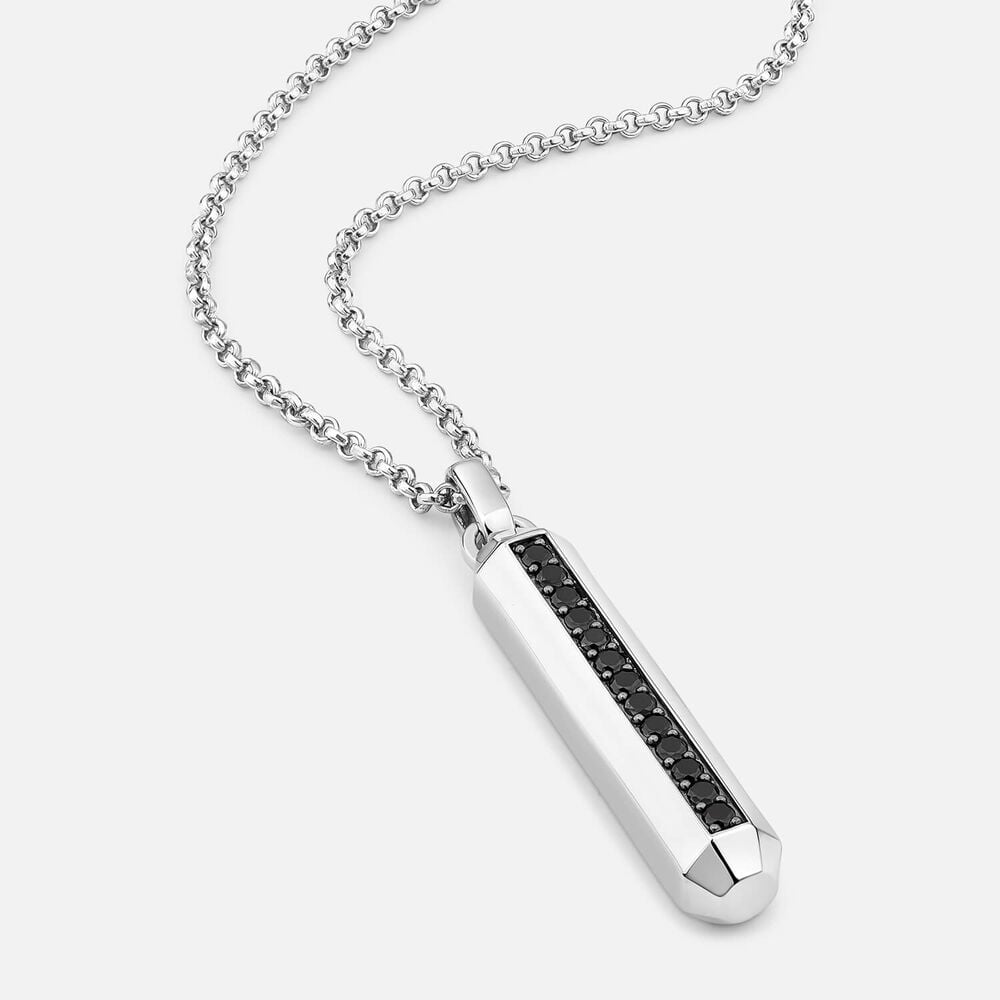 Sterling Silver Black Cubic Zirconia Bar Belcher Chain Pendant