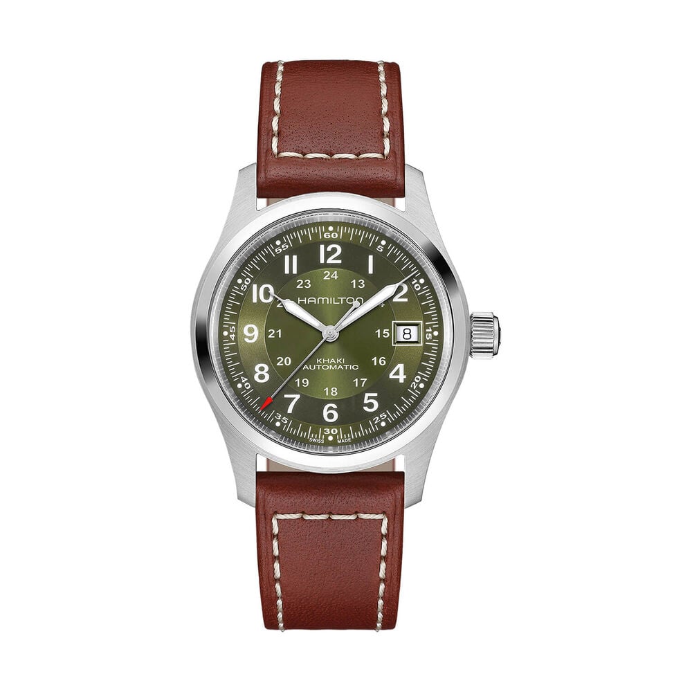 Hamilton Khaki Field 38mm Green Dial Brown Leather Strap Watch