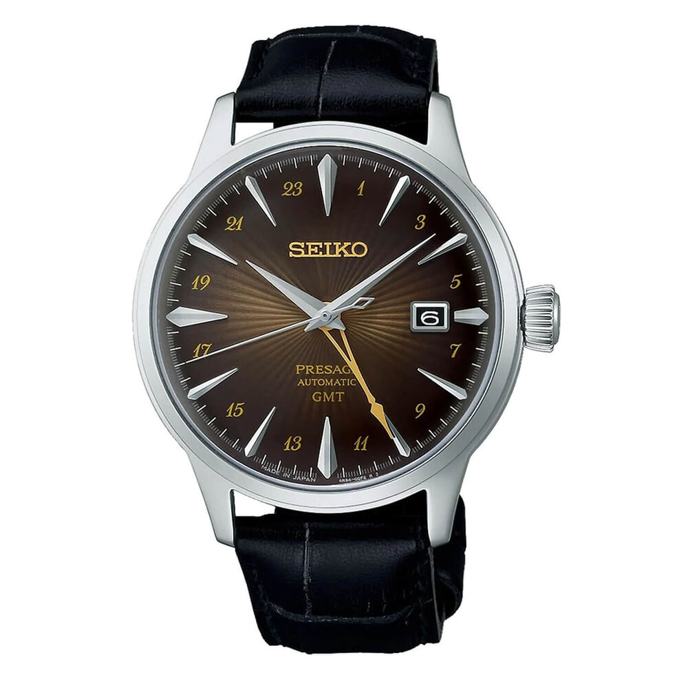 Seiko Presage Cocktail Time 'Rusty Nail' GMT 40.5mm Gradation Brown Dial Leather Strap Watch image number 0
