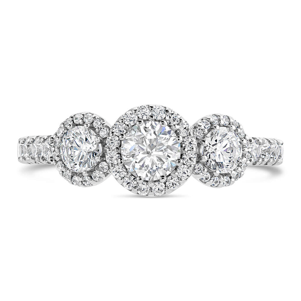 Northern Star 1.0ct Three Diamonds 18ct White Gold Halo & Pave Diamond Shoulder Ring