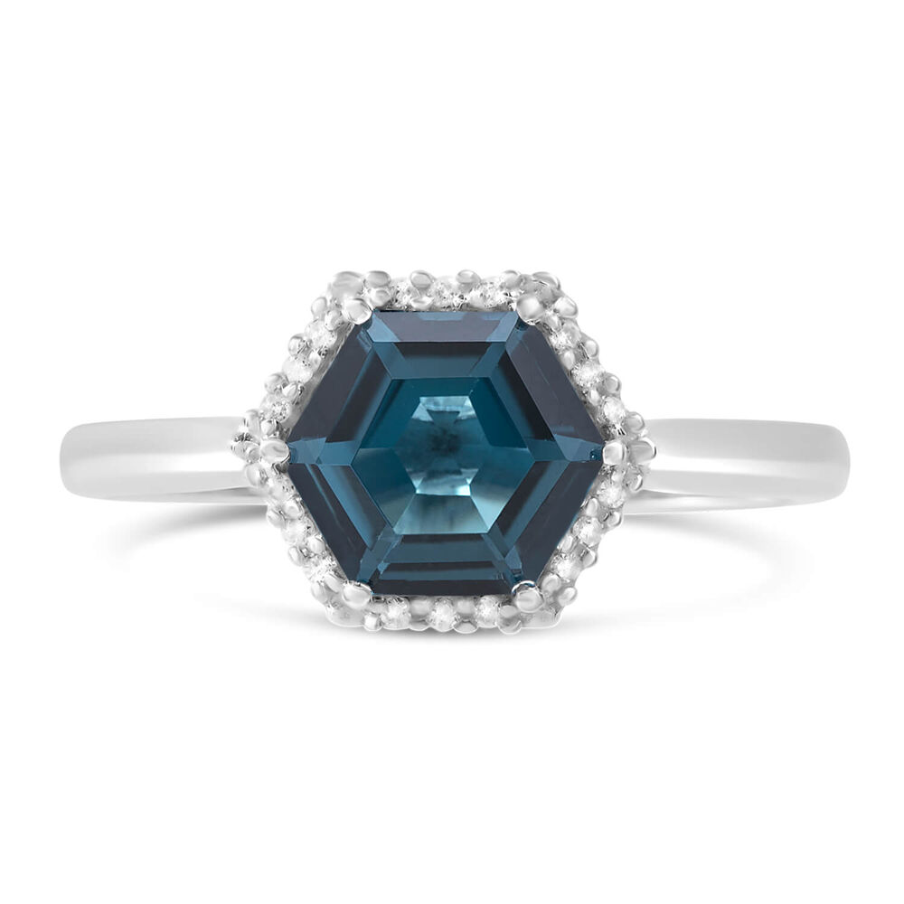 9ct White Gold 0.05ct Diamond Hexagon Topaz Ring image number 1