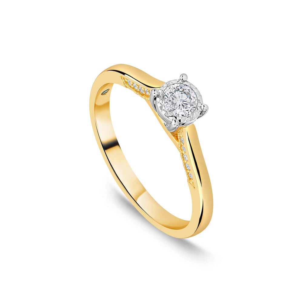Kathy de Strafford 18ct Yellow Gold 0.24ct Round Solitaire & Diamond Accentuated Shoulders Ring