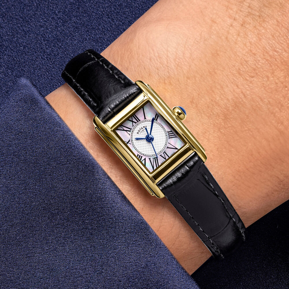 Rotary Heritage Astoria 17x19mm Mother Of Pearl Dial Black Leather Strap Watch