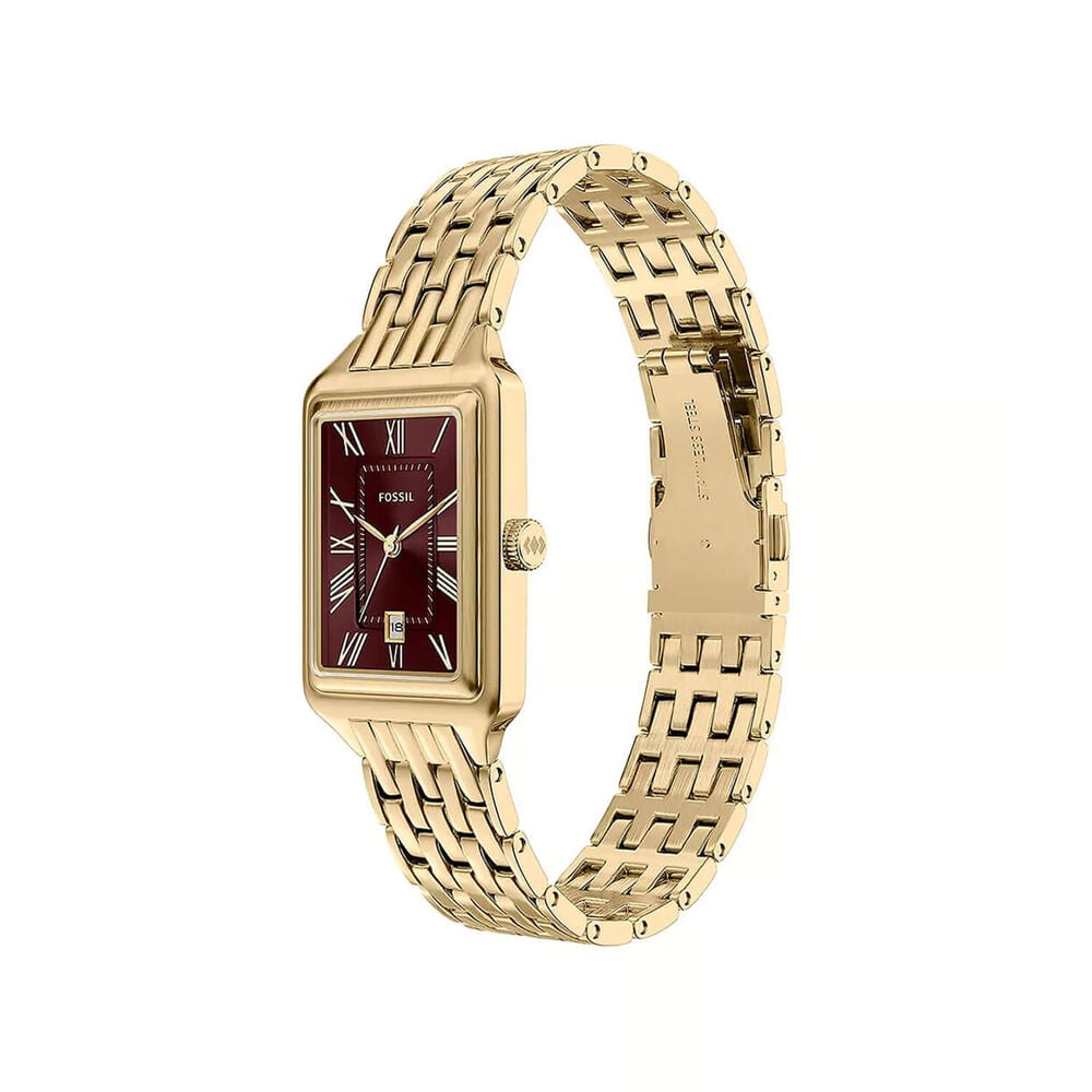 Fossil Raquel 23mm Red Dial Gold Tone Steel Bracelet Watch