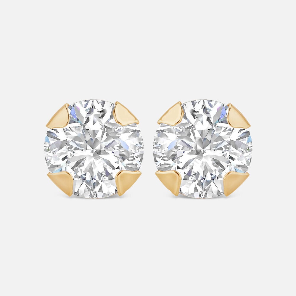 9ct Yellow Gold 5mm Four Claw Cubic Zirconia Stud Earrings