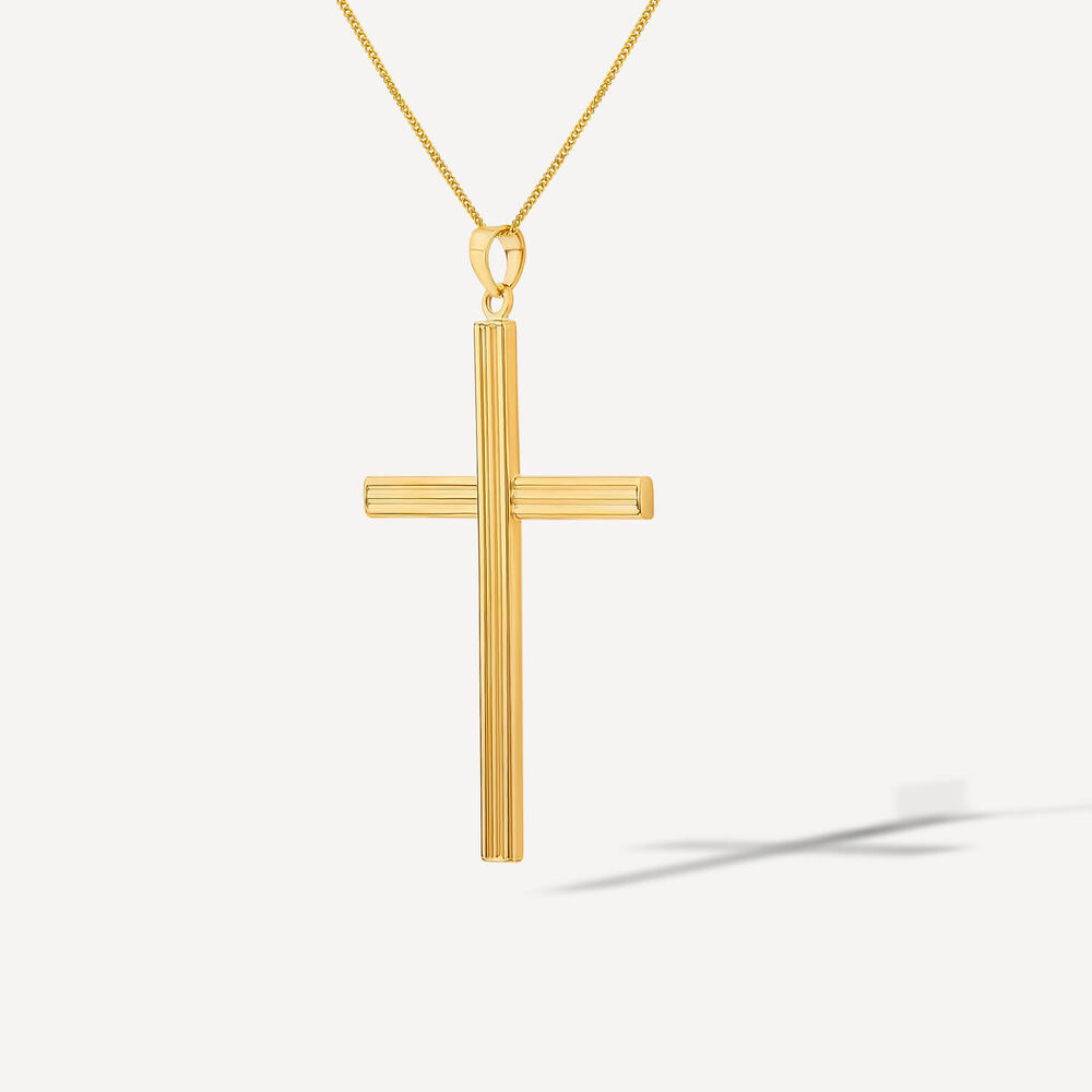 9ct Yellow Gold Ribbed Cross Pendant image number 1