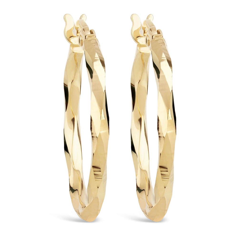 9ct Yellow Gold Diamond Cut Creole Small Hoop Earrings image number 0