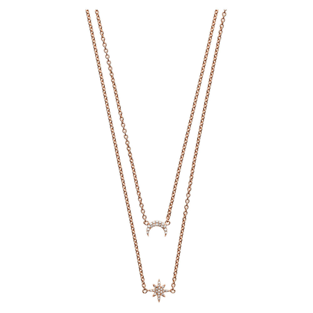 Emporio Armani Rose Gold-plated Layered Moon and Star Ladies Necklace image number 0