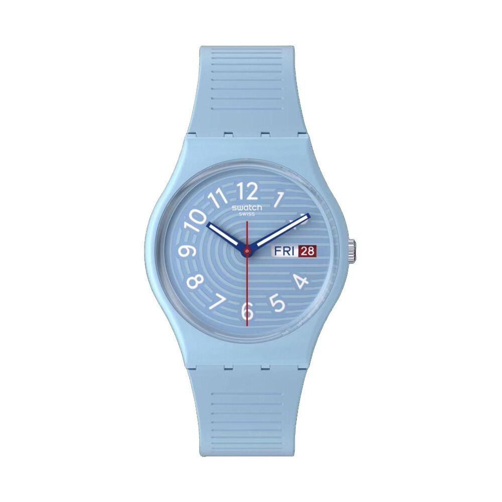 Swatch Trendy Lines in The Sky 34mm Light Blue Dial Strap Watch
