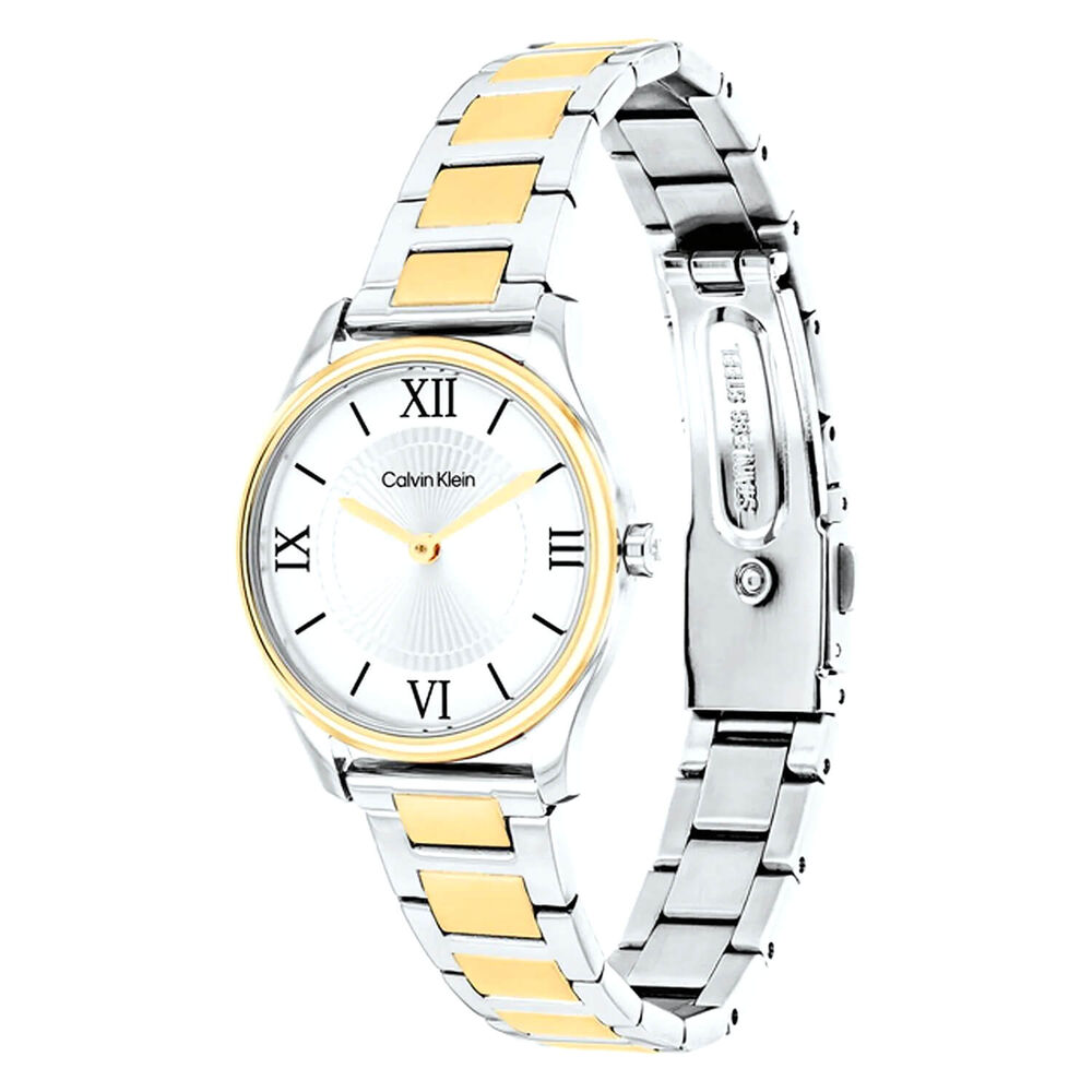 Calvin Klein Sculpted Essentials 28mm White Dial Two Tone Stainless Steel Bracelet Watch