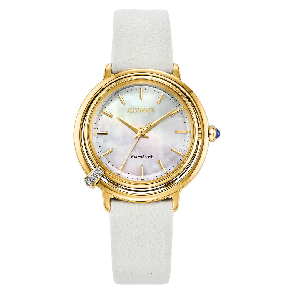 Citizen Eco-Drive L Arcly 31mm MOP Dial Gold-Toned Steel Bracelet Watch image number 1