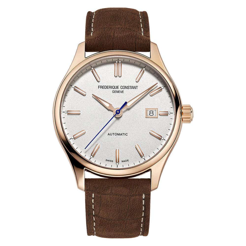 Frederique Constant Index Automatic Silver Dial Rose Gold Case Brown Strap Watch image number 0