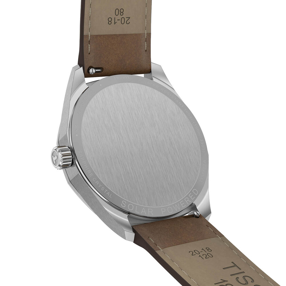 Tissot PRC 100 Solar 39mm Silver Dial Brown Leather Strap Watch image number 2