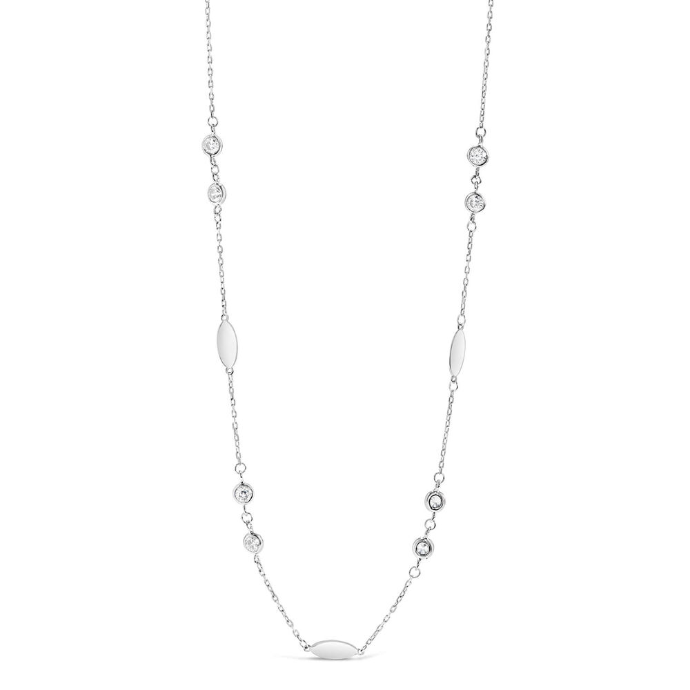 9ct White Gold Cubic Zirconia and Polished Oval Disc Necklet