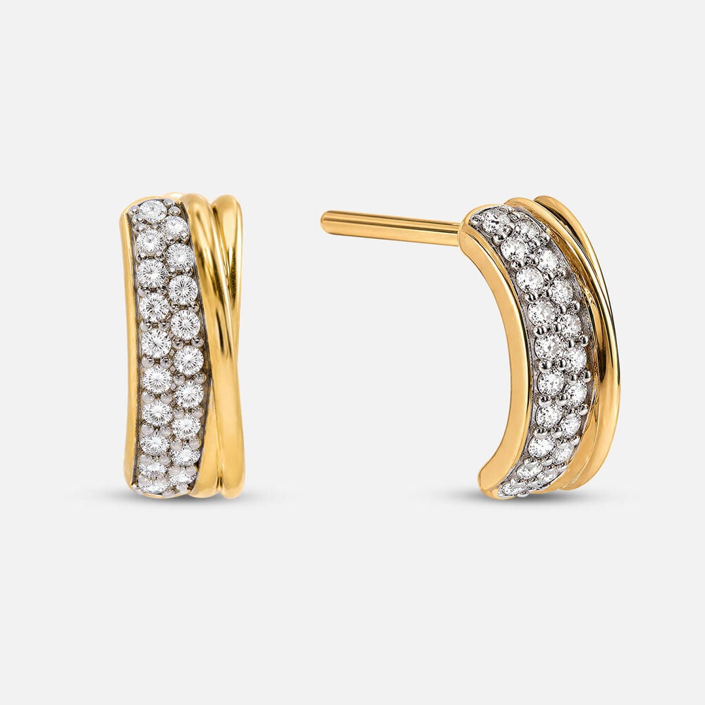 Yellow Gold Plated Vermeil Sterling Silver Pave Cubic Zirconia Bar Half Hoop Earrings