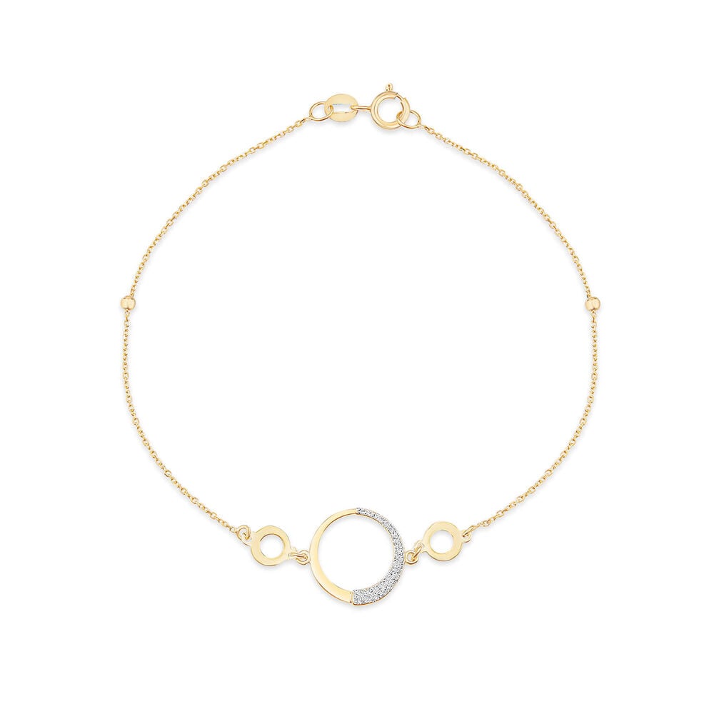 9ct Yellow Gold Half Glitter & Polished Circle Chain Bead Bracelet image number 0