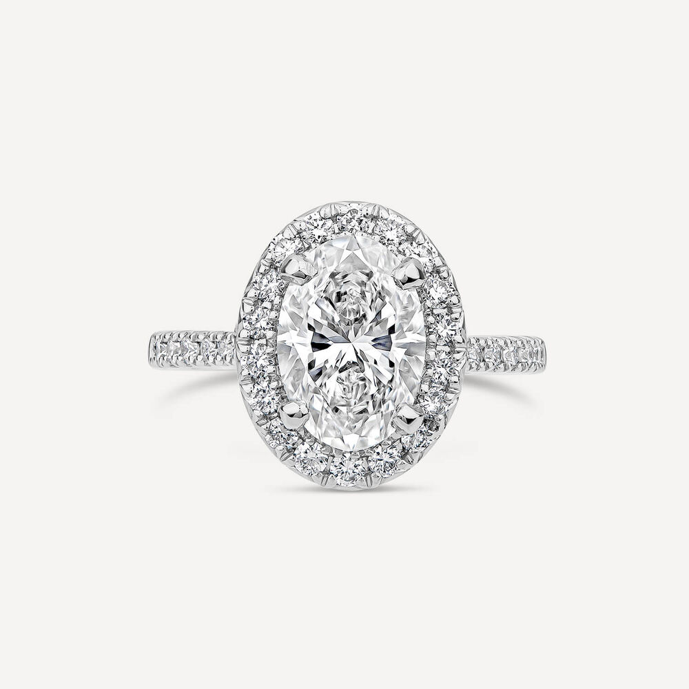 Born Platinum Lab Grown 2.44ct Oval Halo & Diamond Sides Ring