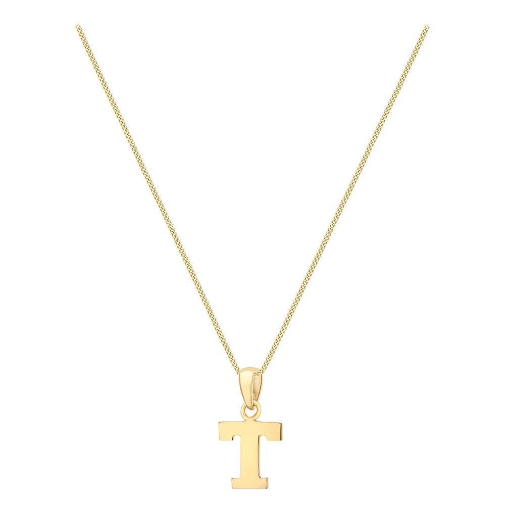 9ct Yellow Gold Plain Initial T Pendant  (Chain Included) image number 1