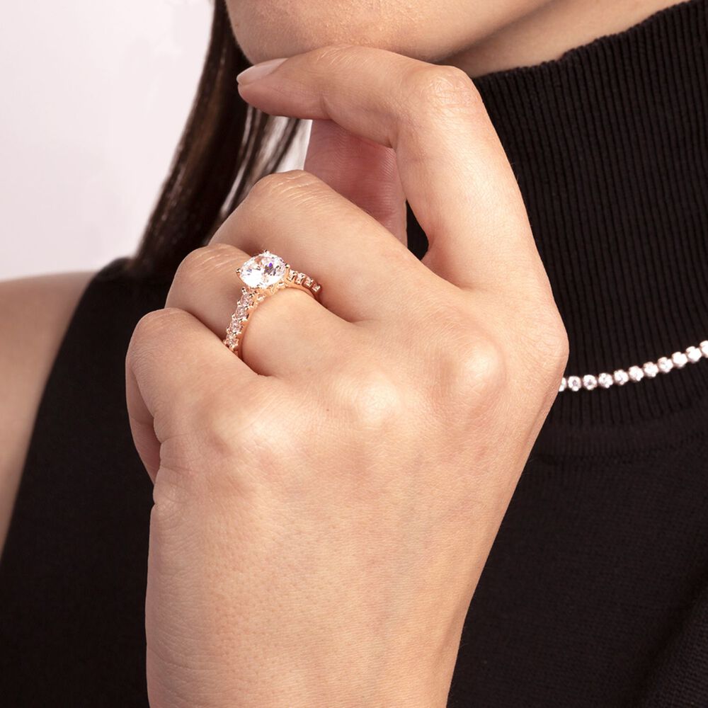 Bronzallure 18ct Rose Gold-Plated Cubic Zirconia Shoulders Ring image number 2