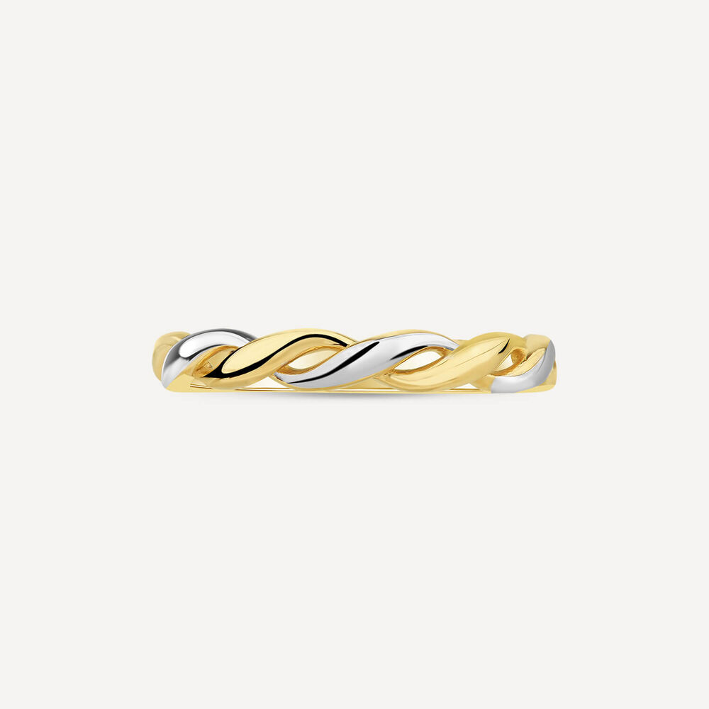 9ct Yellow & White Gold Plaited Plain Ring image number 2