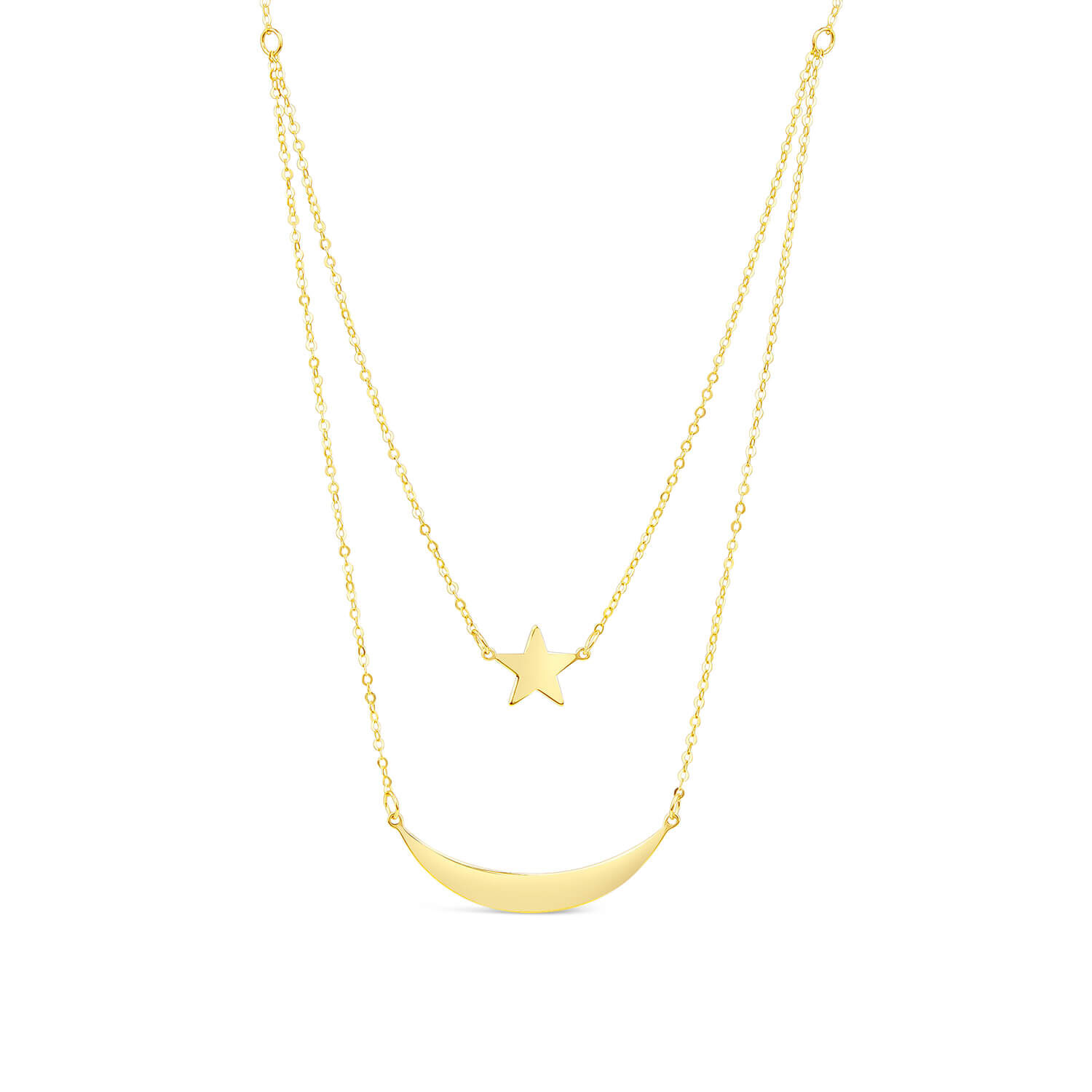 9ct Yellow Gold Star Moon Double Layer Necklet
