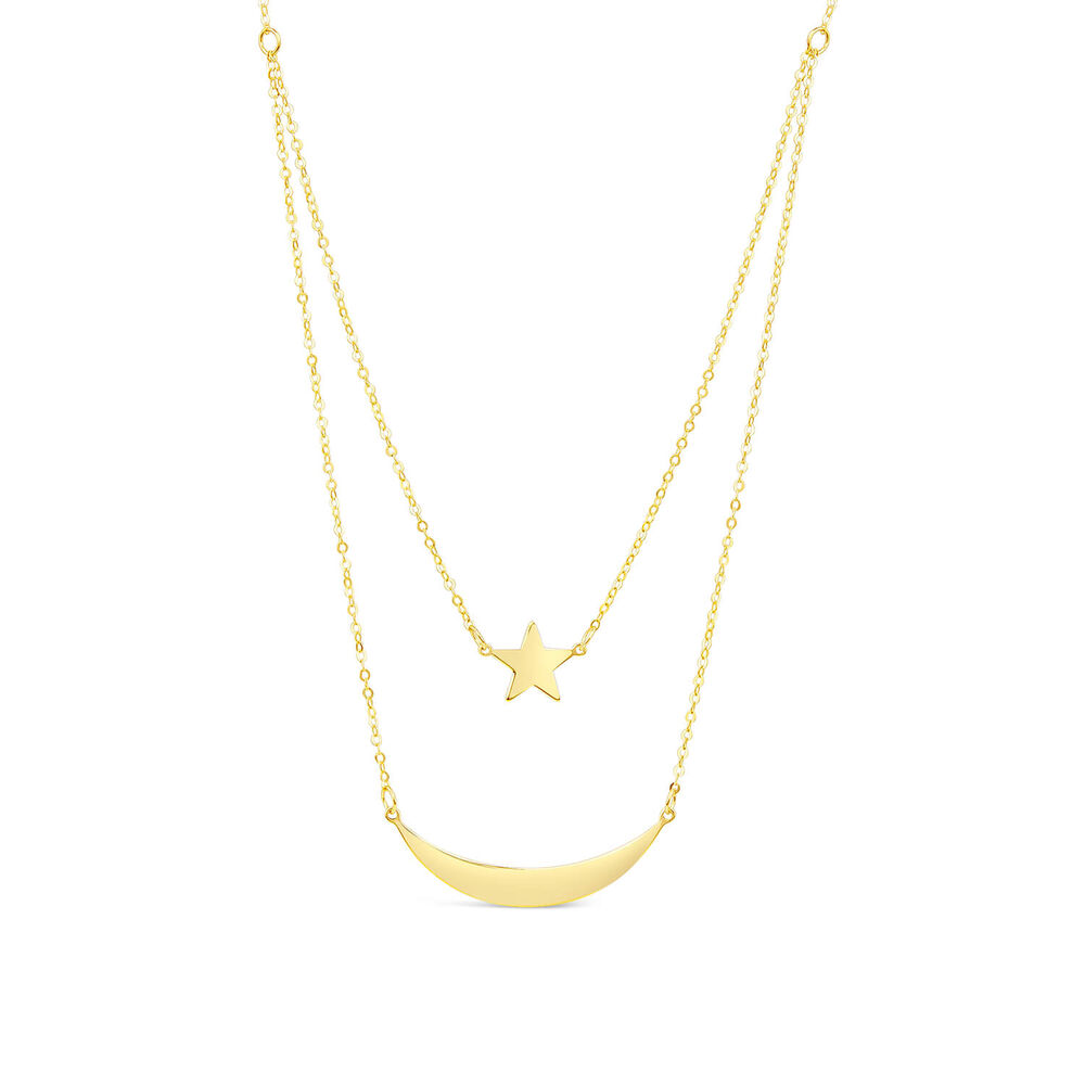 9ct Yellow Gold Star & Moon Double Layer Necklet