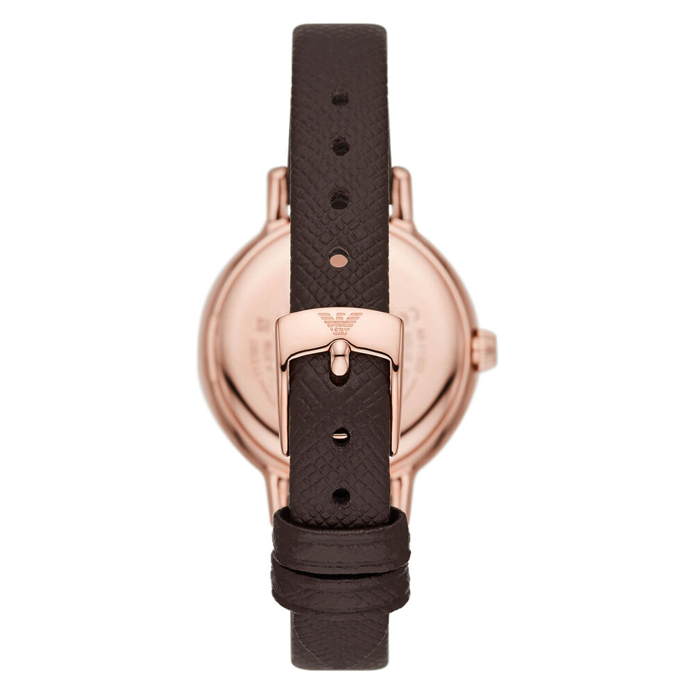 Emporio Armani Cleo 32mm Brown Dial Cubic Zirconia Bezel Rose Gold Case Leather Strap Watch image number 3