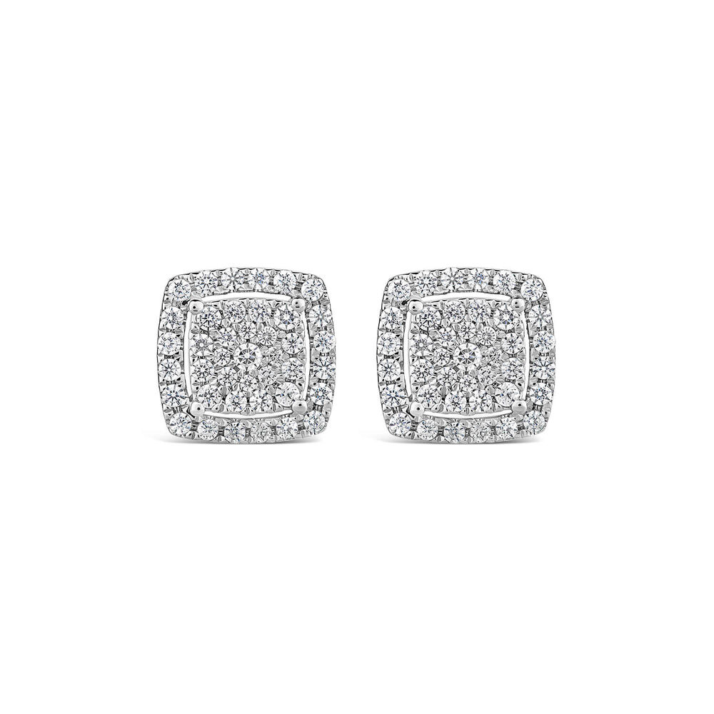Platinum 0.50 Carat Square Cluster Halo Stud Earrings image number 0