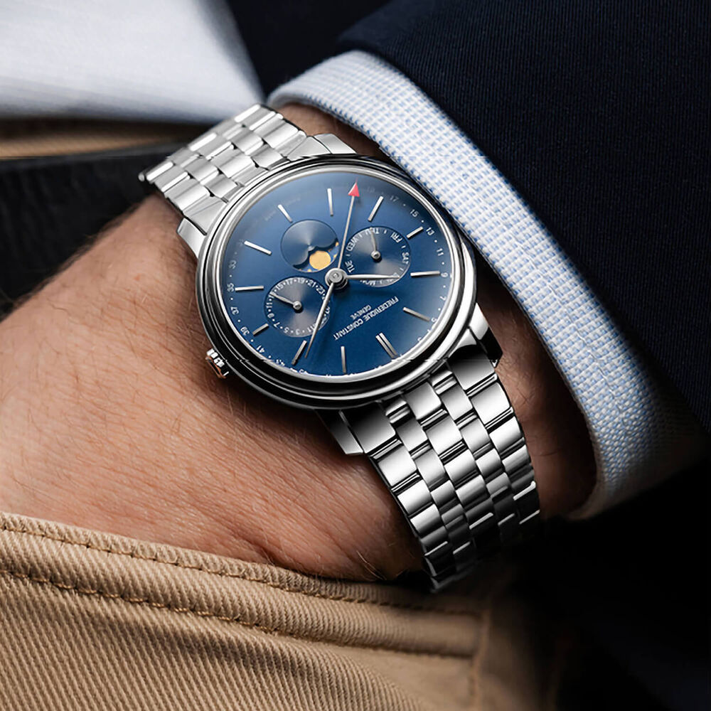 Frederique Constant 40mm Blue Dial Day Date Moonphase Bracelet Watch image number 5
