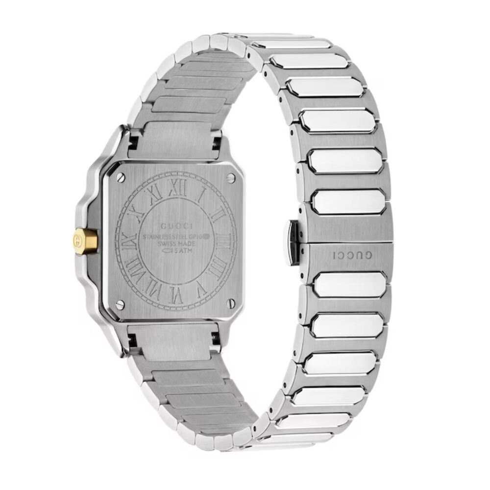 Gucci G-Flat 30mm Silver Dial 18k Gold Plated Bezel Steel Bracelet Watch image number 1