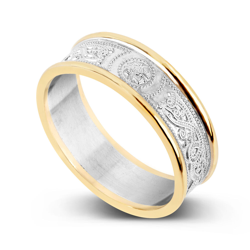 10ct Yellow Gold & Silver Celtic 6.5mm Men's Wedding Ring image number 0