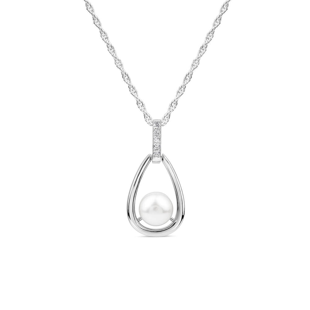 Sterling Silver Pearl & Cubic Zirconia Pendant