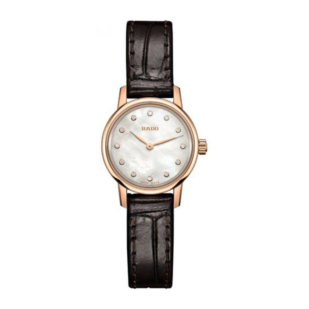 Pre-Owned Rado Coupole Classic 21mm Mother of Pearl Dial Black Leather Strap Watch