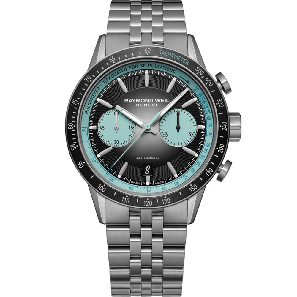 Raymond Weil Freelancer 43.5mm Black Turquoise Detail Dial Titanum Case Bracelet Watch
