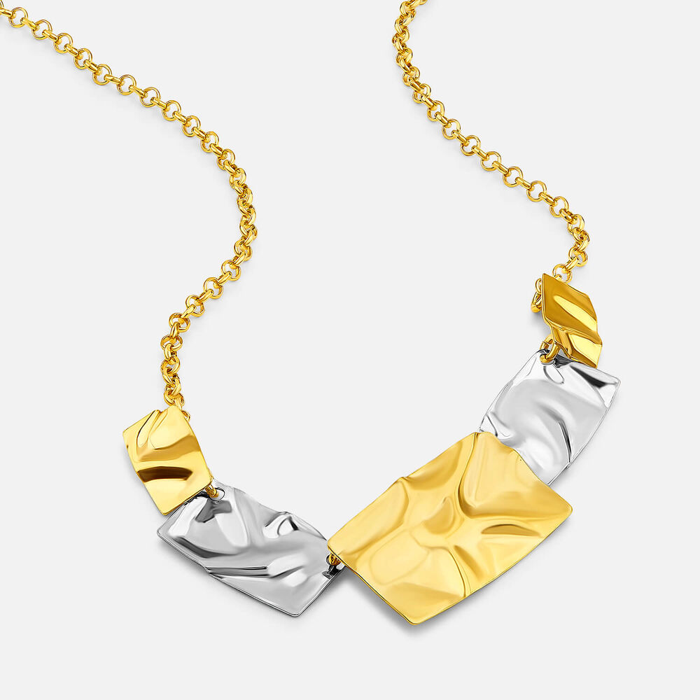 Yellow Gold Plated Sterling Silver Two Tone 5 Square Necklet