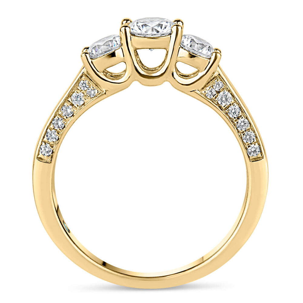 Kathy De Stafford 18ct Yellow Gold ''Mia'' 3 Stone Diamond & Diamond On Facing 0.88ct Ring image number 2
