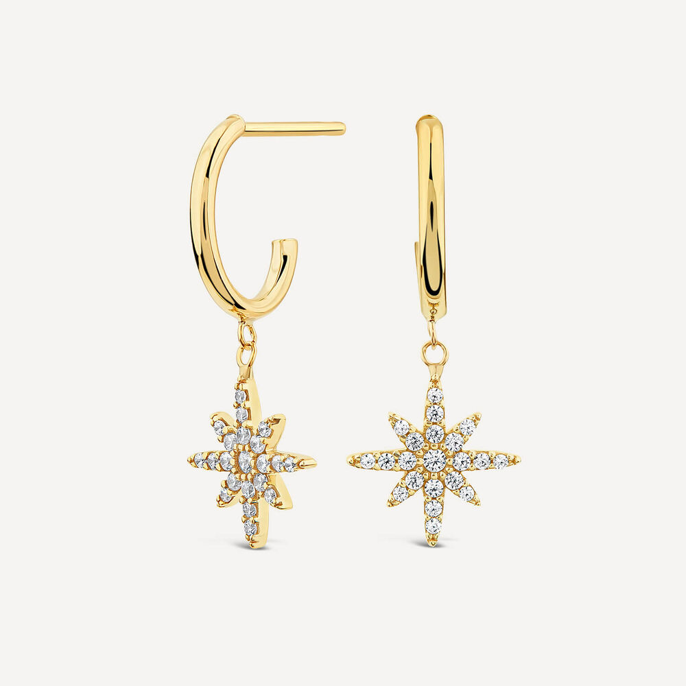 9ct Yellow Gold Cubic Zirconia Set North Star Hoop Earrings