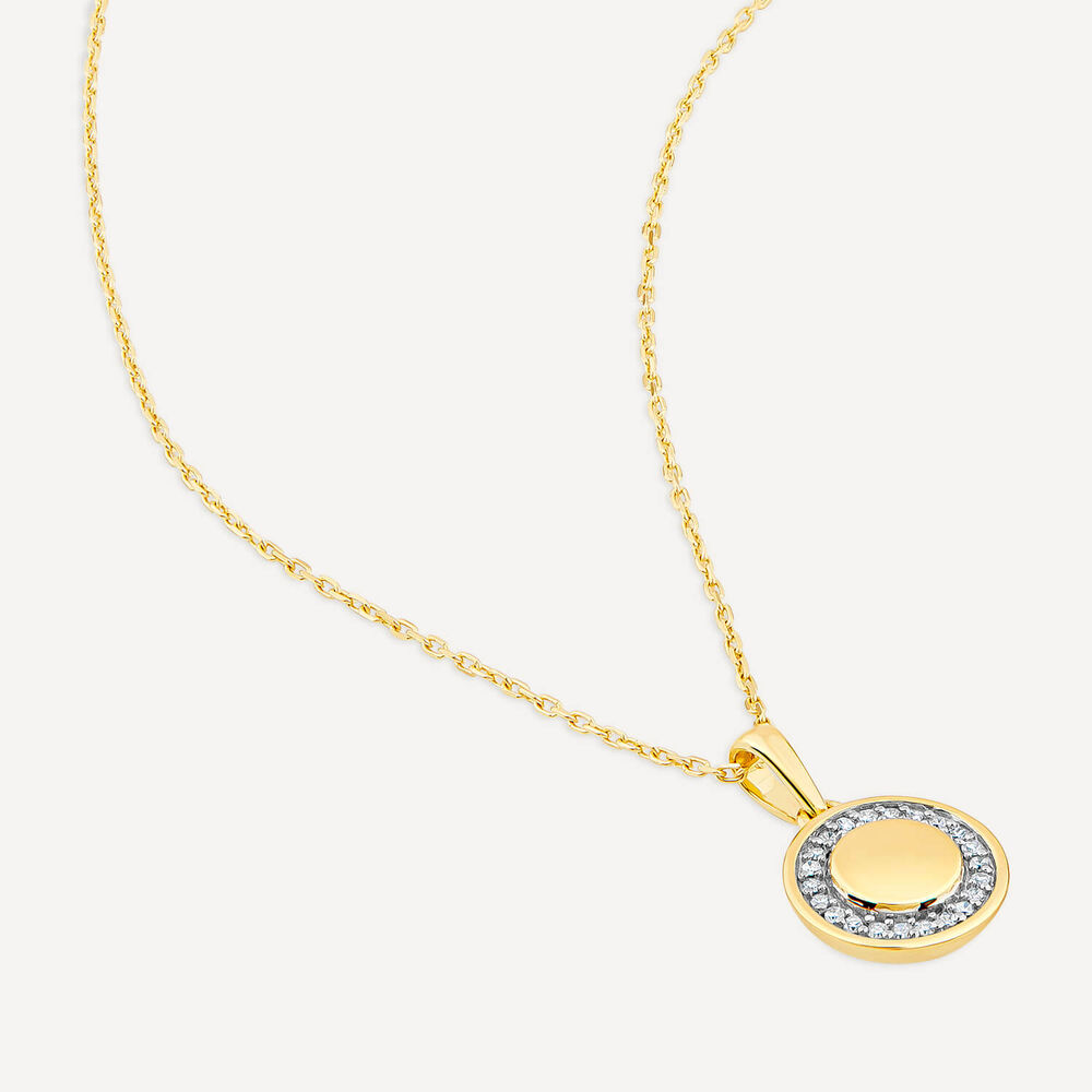 9ct Yellow Gold 0.05ct Diamond Circle Disc Pendant image number 3