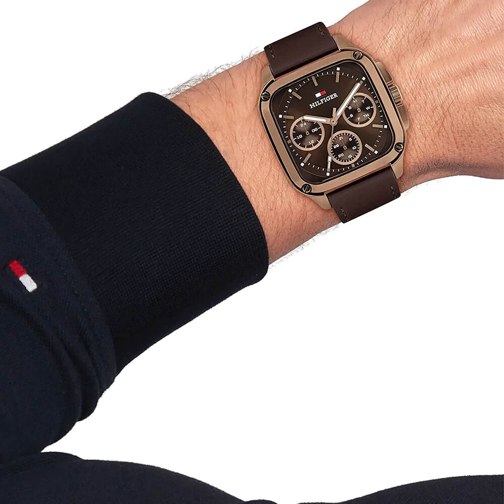 Tommy Hilfiger Herald 37 x 39mm Brown Dial Brown Leather Strap Watch image number 3