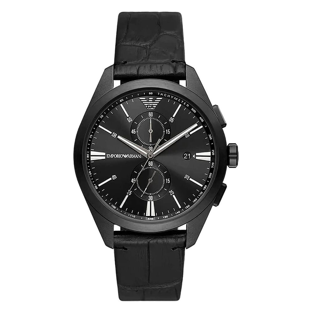 Emporio Armani Claudio 42.5mm Black Dial Leather Strap Watch image number 0