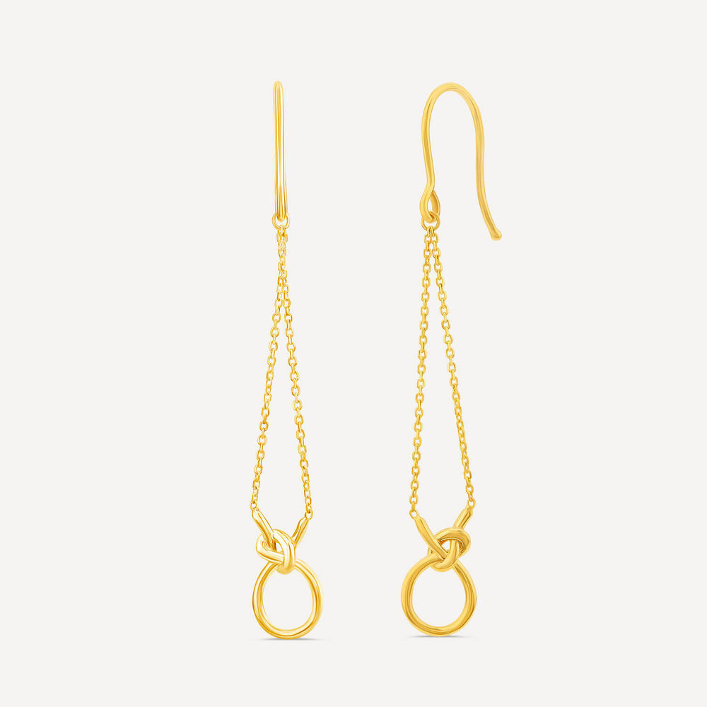 9ct Yellow Gold Open Knot Chain Drop Earrings image number 1