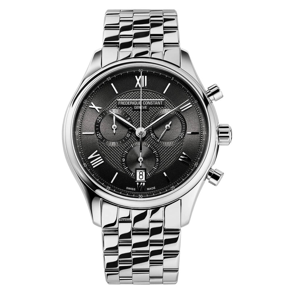 Frederique Constant Index Chronograph Quartz Black Dial Steel Case Bracelet Watch
