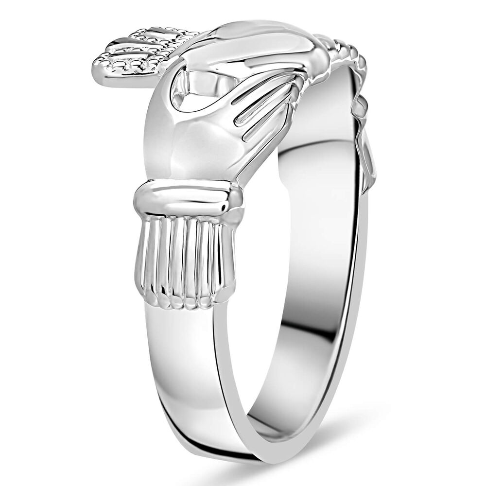 Sterling Silver Puffed Heart Ladies Extra Heavy Claddagh Ring image number 3