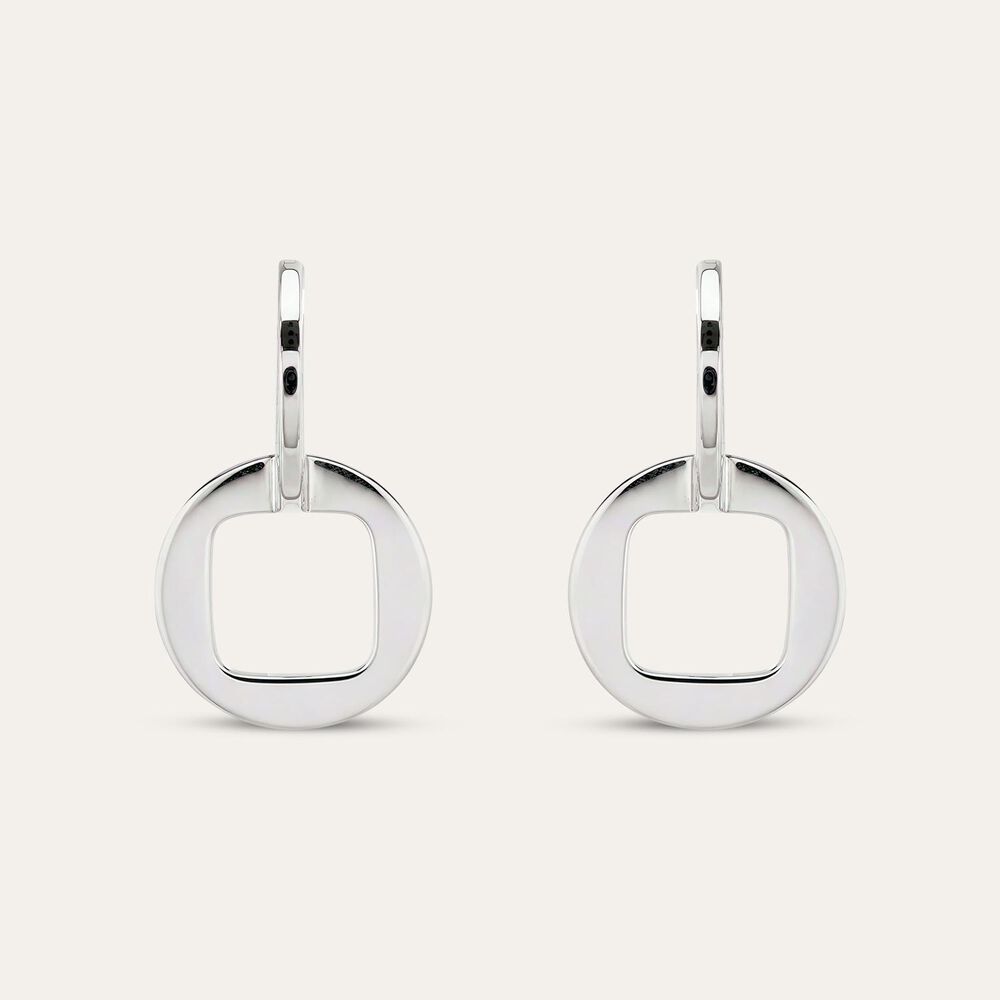 Sterling Silver Polished Double Square & Circle Drop Earrings