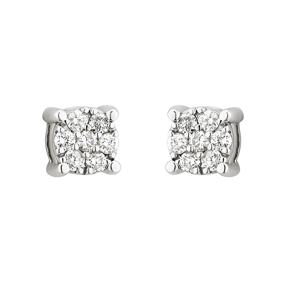 9ct white gold 0.10 carat diamond floral cluster earrings image number 0